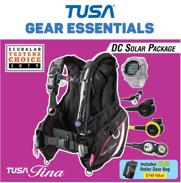 TUSA Tina Pink BCD Scuba Package with DC Solar Link Dive Computer White